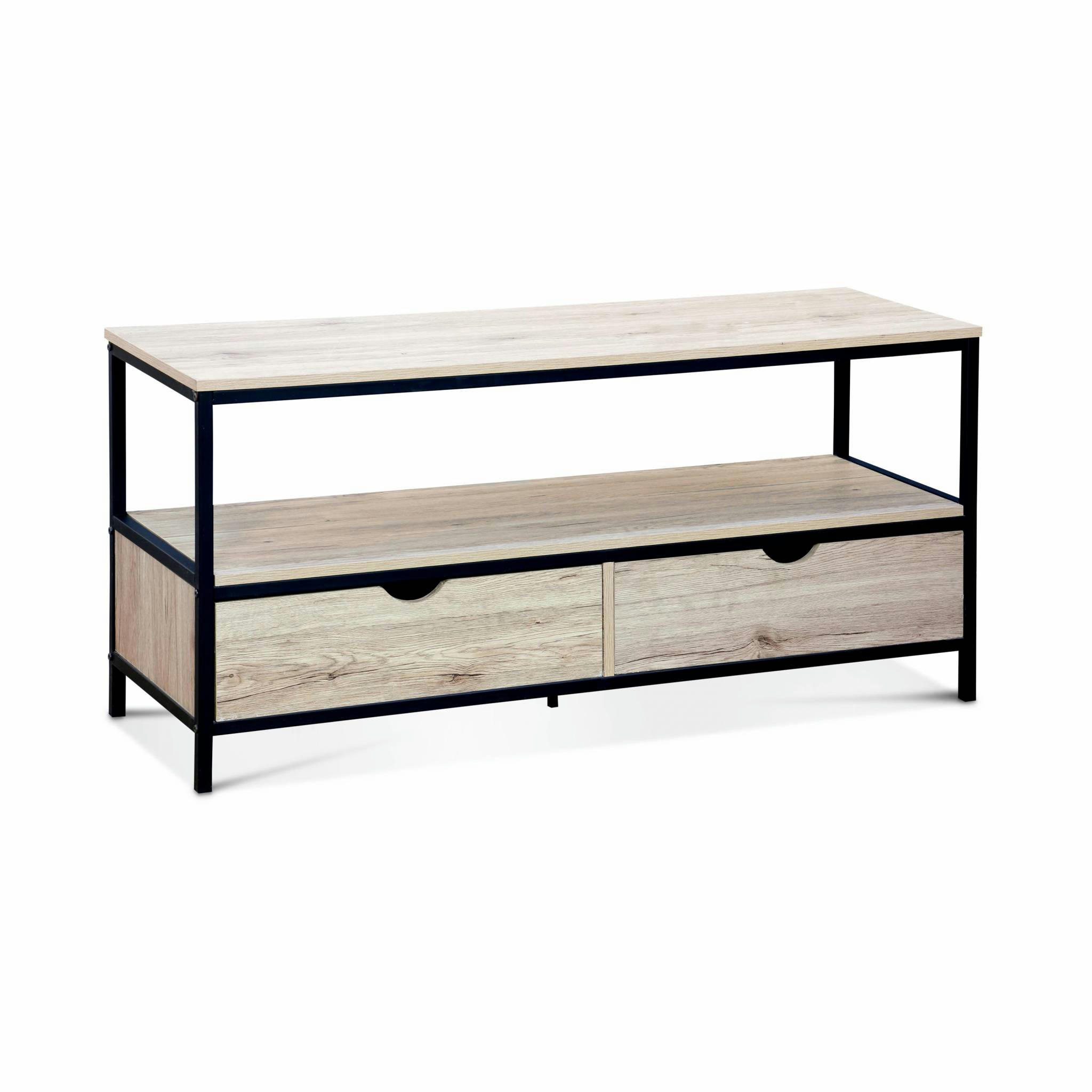 LOFT - Meuble tv en décor bois et métal 120x39x57cm