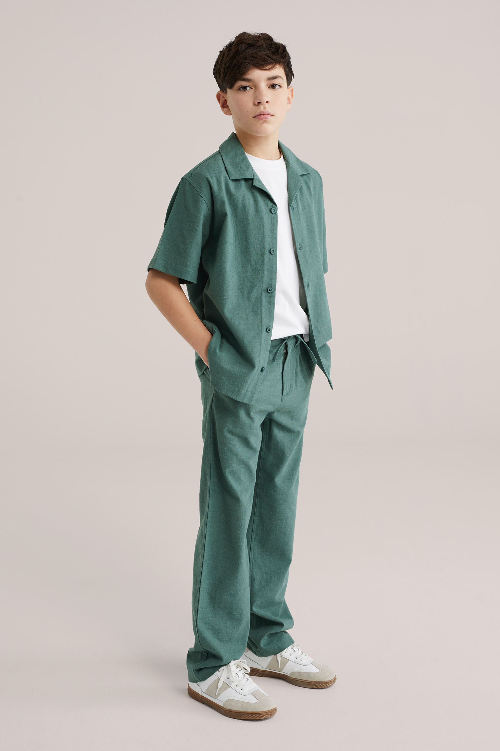 Jongens regular fit broek met linnenlook