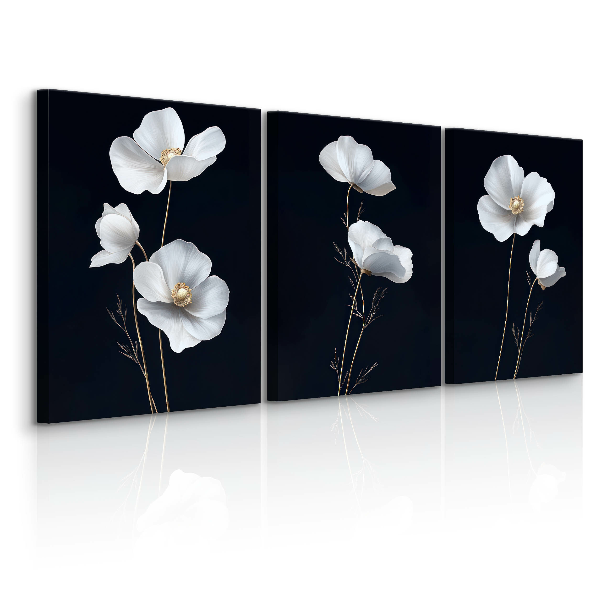 3x Obraz Set Białe Maki Polne Kwiaty Minimalizm 30x40cm