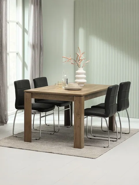 VEDDE L160 bord vild mørk eg + 4 HAMMEL stole sort