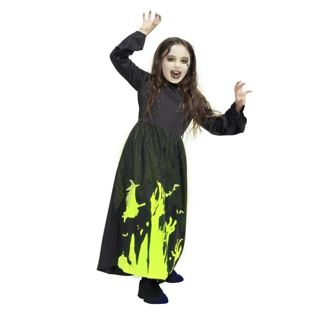 Déguisement Halloween enfant phosphorescent sorcière robe 7/10ans