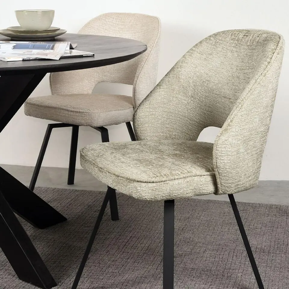 LABEL51 Eetkamerstoel Lewis Beige Fluweel - Set van 2