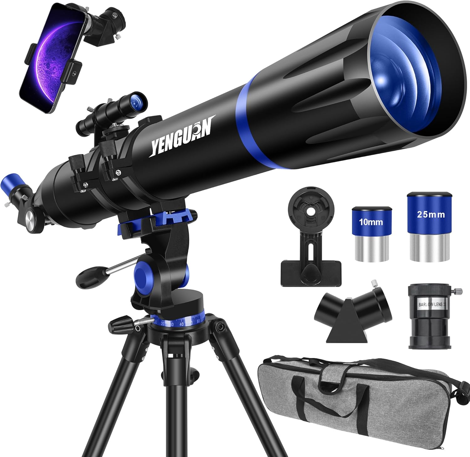 Telescope  90mm Aperture 800mm-Telescope for Adults & Kids  Professional Refractor Telescopes for Adults High Powered  Beginner-Friendly  Phone Adapter & Stable Stainless Tripod  Portable Carry Bag