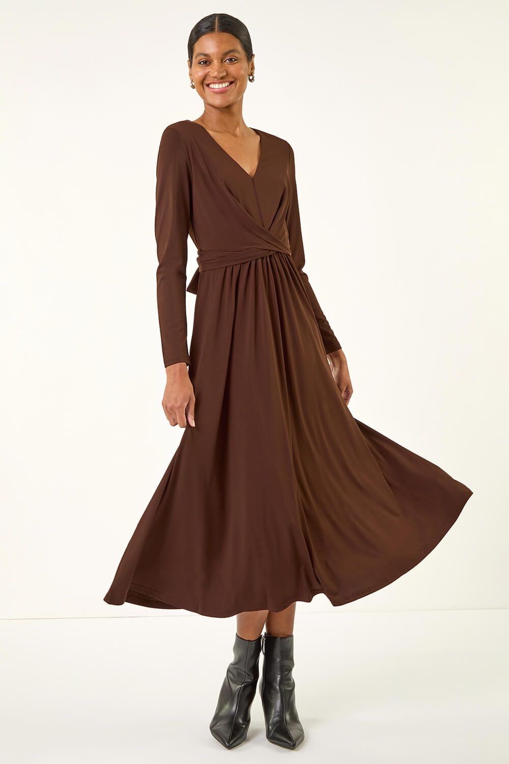 Roman Twist Front Stretch Midi Dress