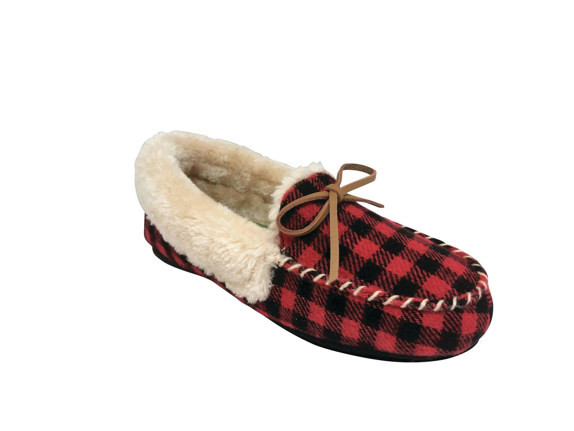 Outbound Women's Kensington Faux Fur Lined Plaid Indoor House Slippers, Red