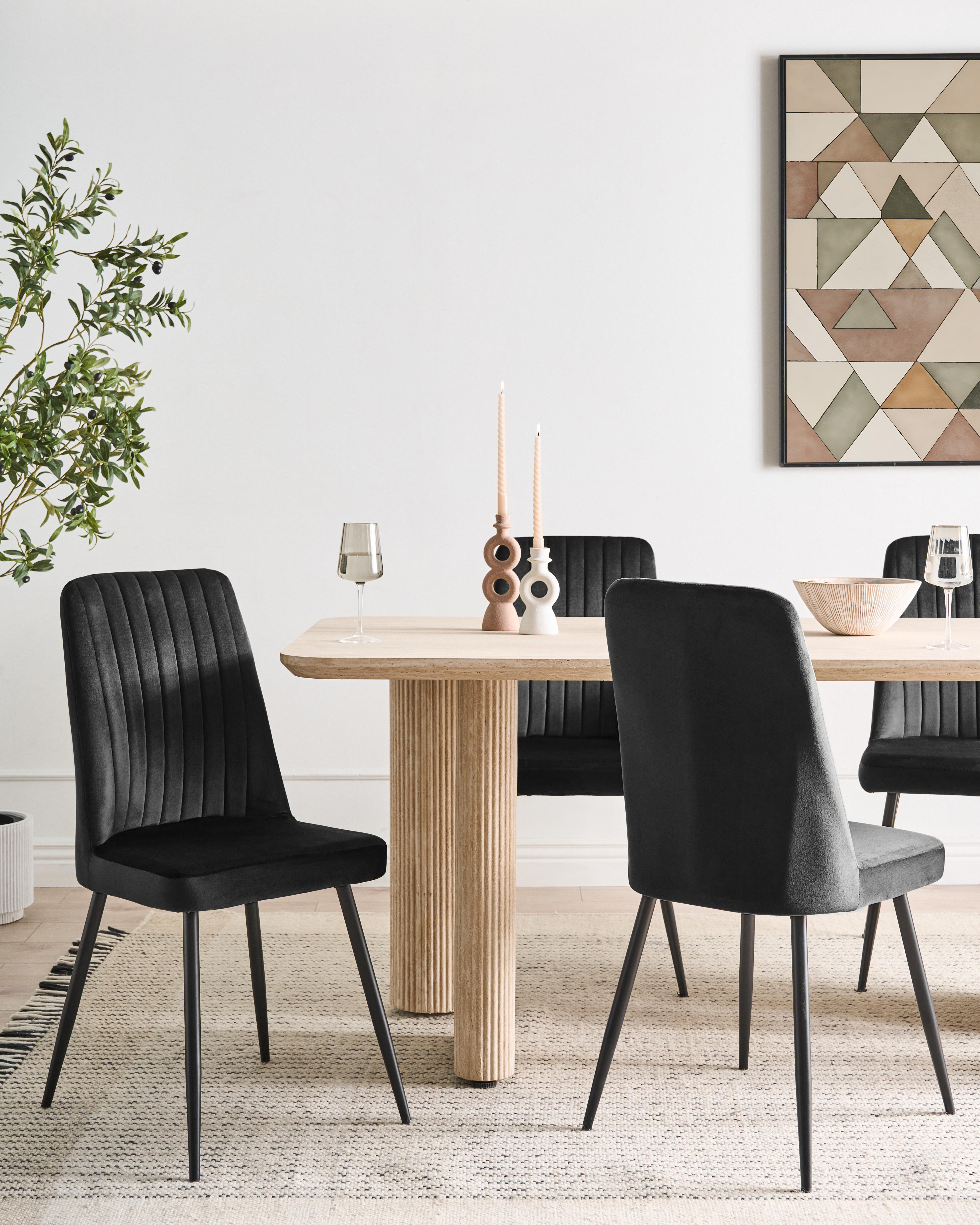 Set of 4 Dining Chairs KIRBY Velvet Black