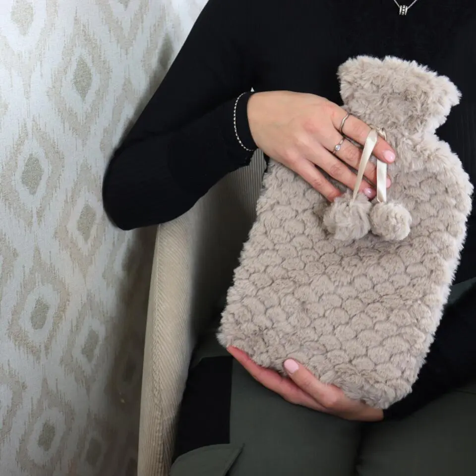 MARBEAUX Warmwaterkruik Set van 2 Stuks Kruik met Zachte Hoes Beige Magnetron...