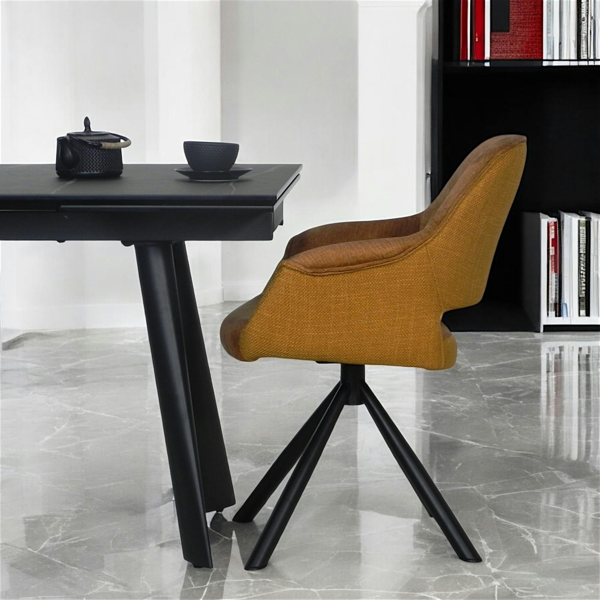 Fauteuil pivotant bi-matière, couleur moutarde (lot de 2) IENA