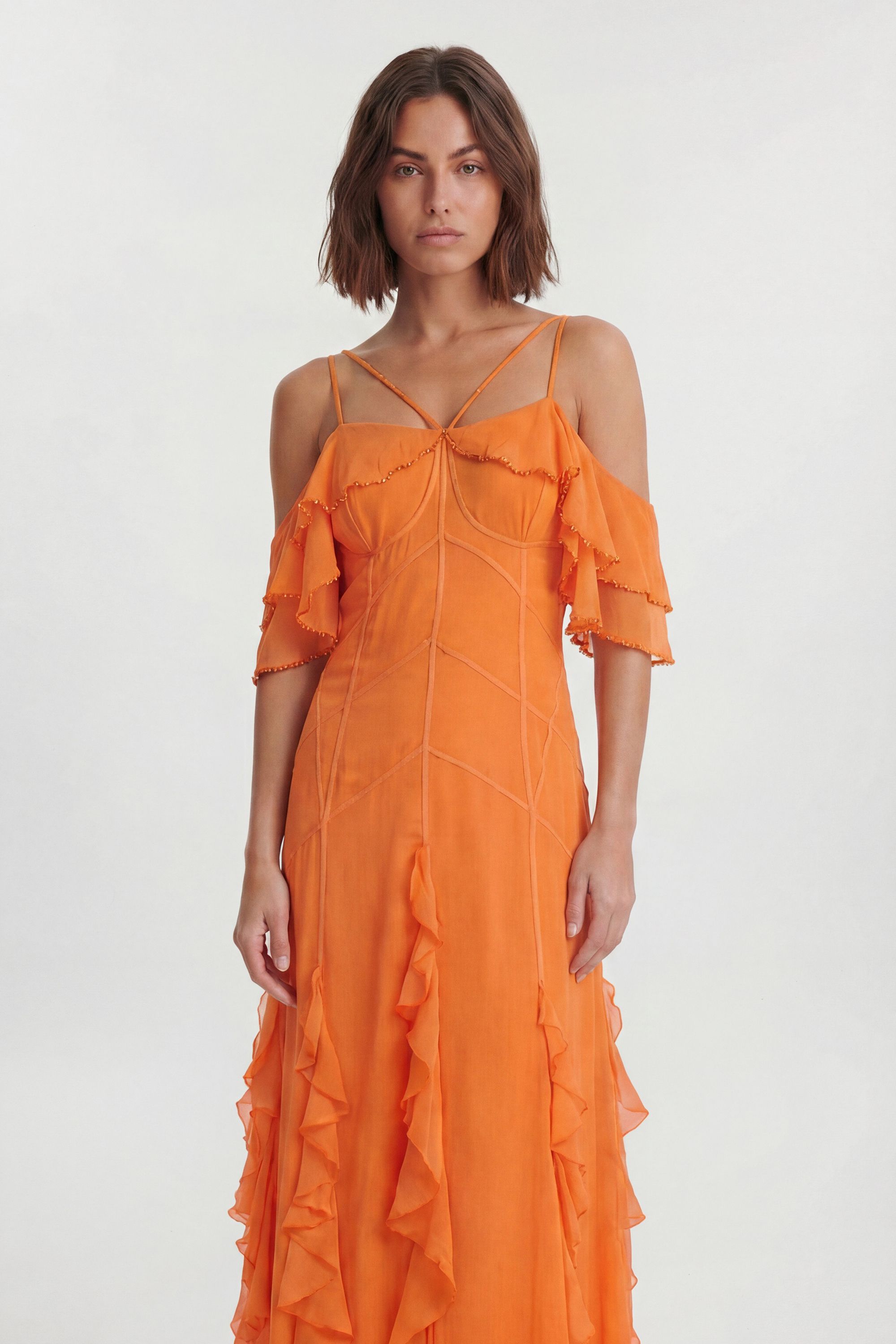 KarenMillen Crinkle Beaded Cold Shoulder Maxi Dress