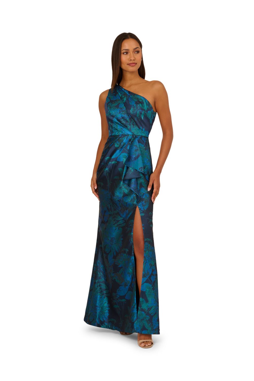 Adrianna Papell One Shoulder jacquard Gown