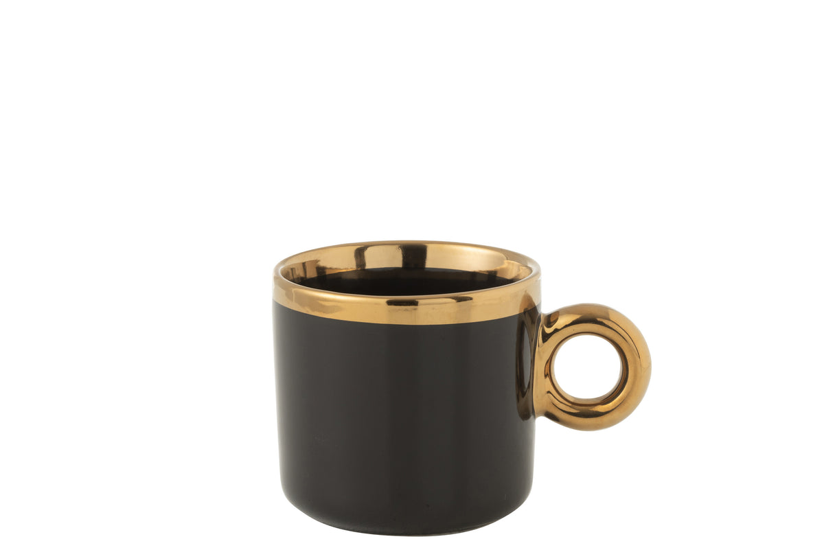 J-Line koffietas - keramiek - zwart/goud