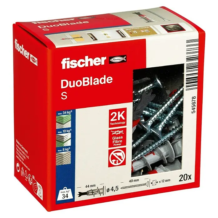 GIPSPLUGG FISCHER DUOBLADE S 4,5X40MM 20-PAKK