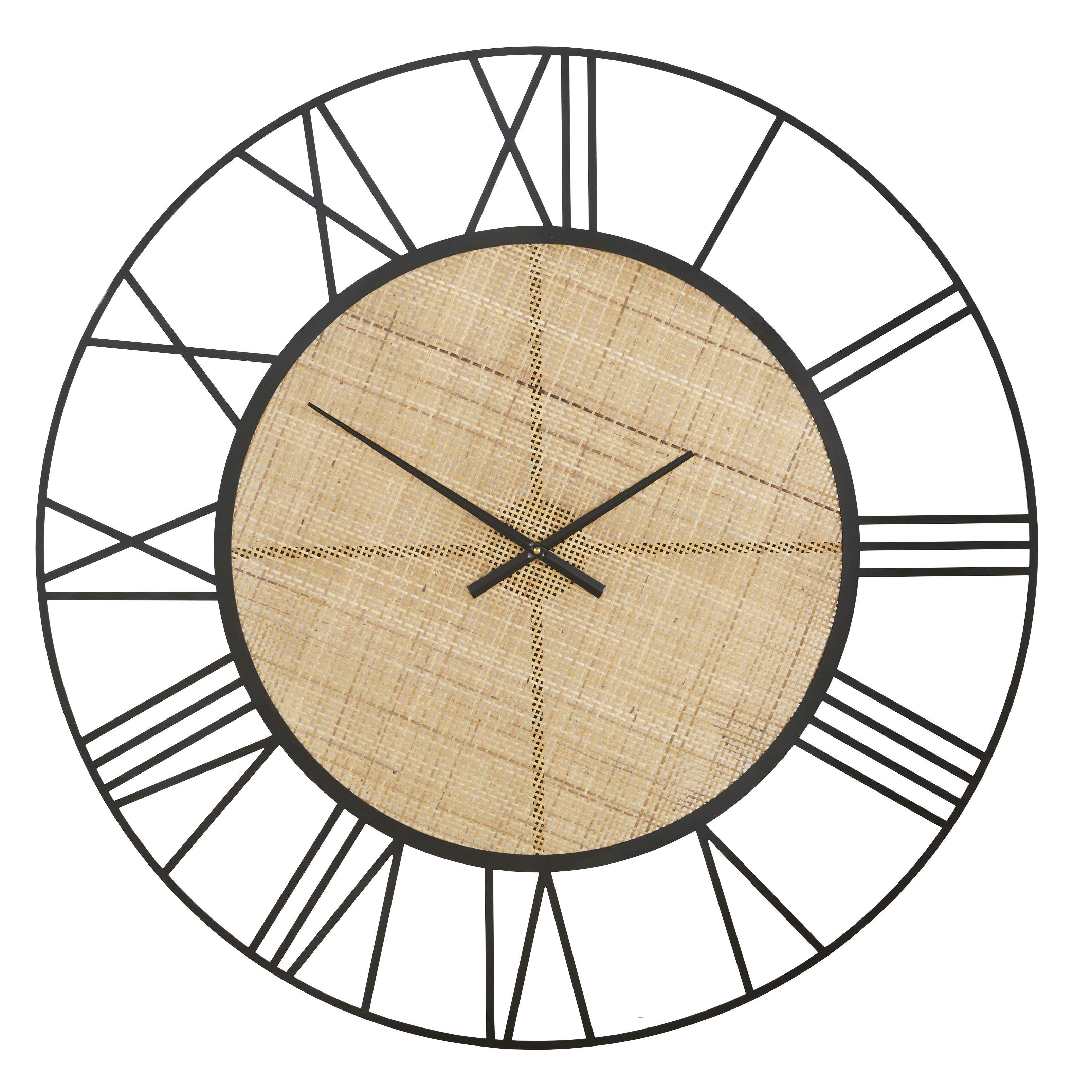 SPECTRA - Horloge murale en métal noir et rotin tressé D90