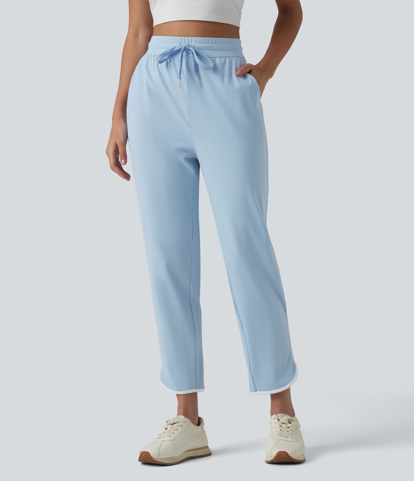 Pantalon de yoga fuselé SoftlyZero™ Airy taille haute effet frais InstantCool avec cordon de serrage, bords contrastants, ourlet arrondi et poches, protection solaire UPF50