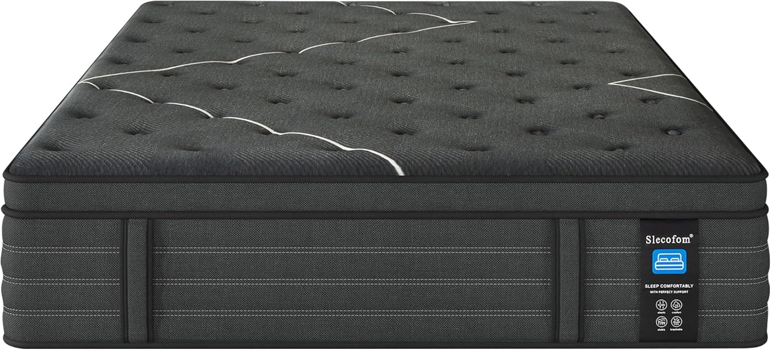 Extra Firm King Mattress, 14 Inch King Size Mattress,Luxurious Memroy Foam Hybrid Extra Lumbar Support, Back Pain Relief&Cool Sleep, Firm Foam Encased Edge,Motion Isolation,Fiberglass-Free
