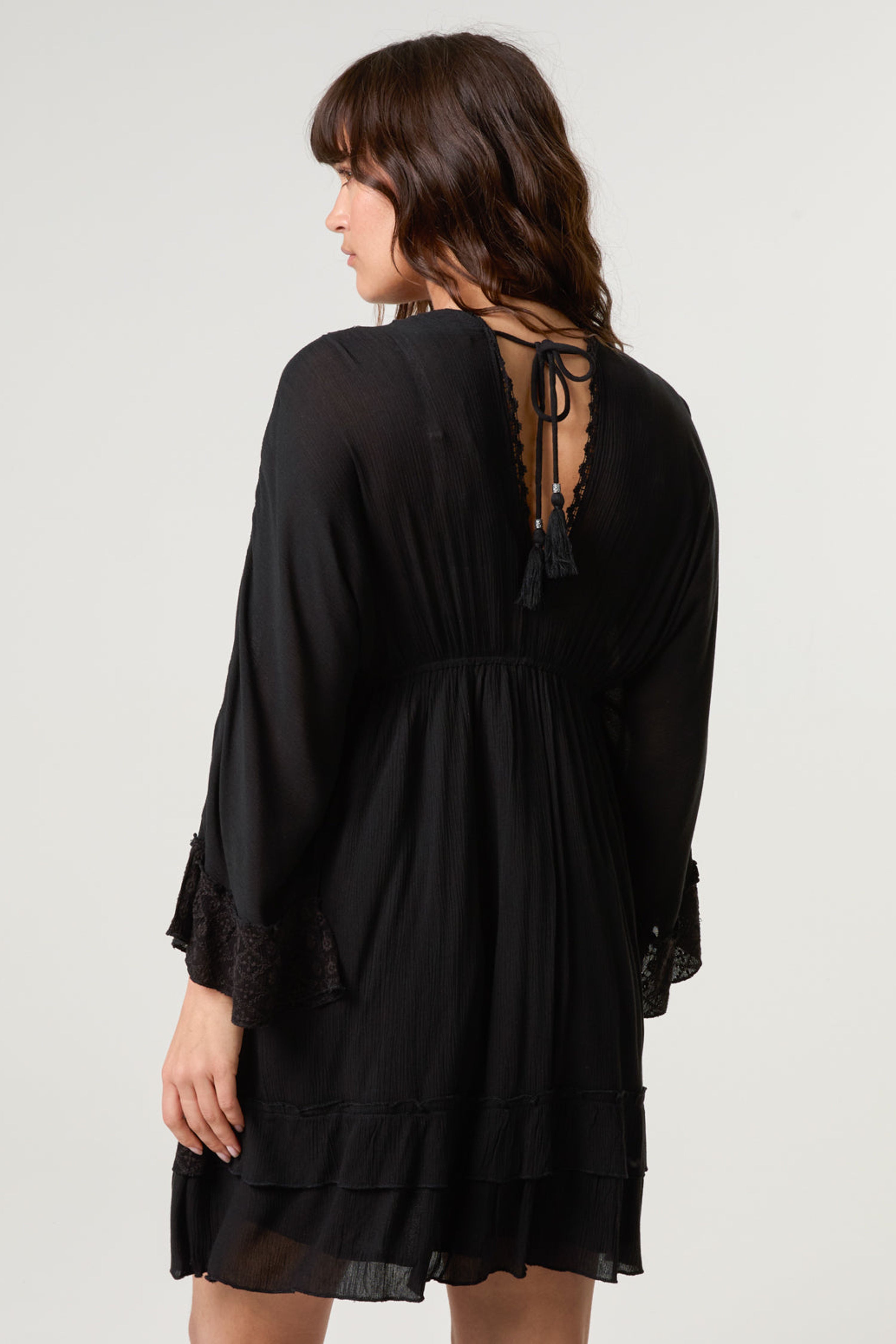 Blue Vanilla Black Embellished Kimono Sleeve Mini Dress