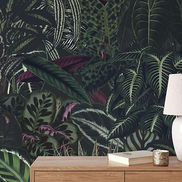 Papier peint avec plantes grimpantes et sombres - 255x260 cm (l x h)