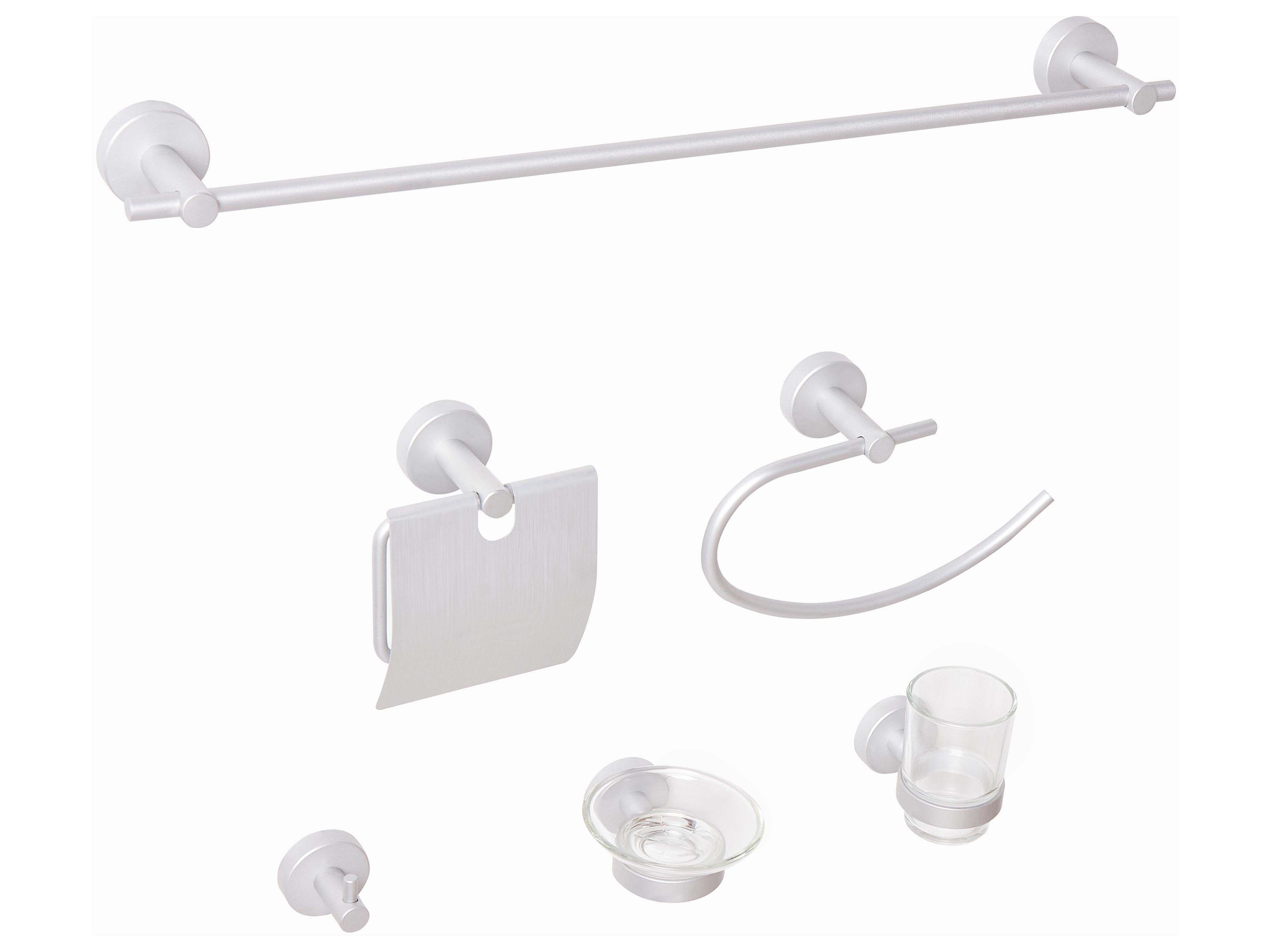 6-Piece Bathroom Hardware Set ZARUMA with Towel Bars and Hooks Silver