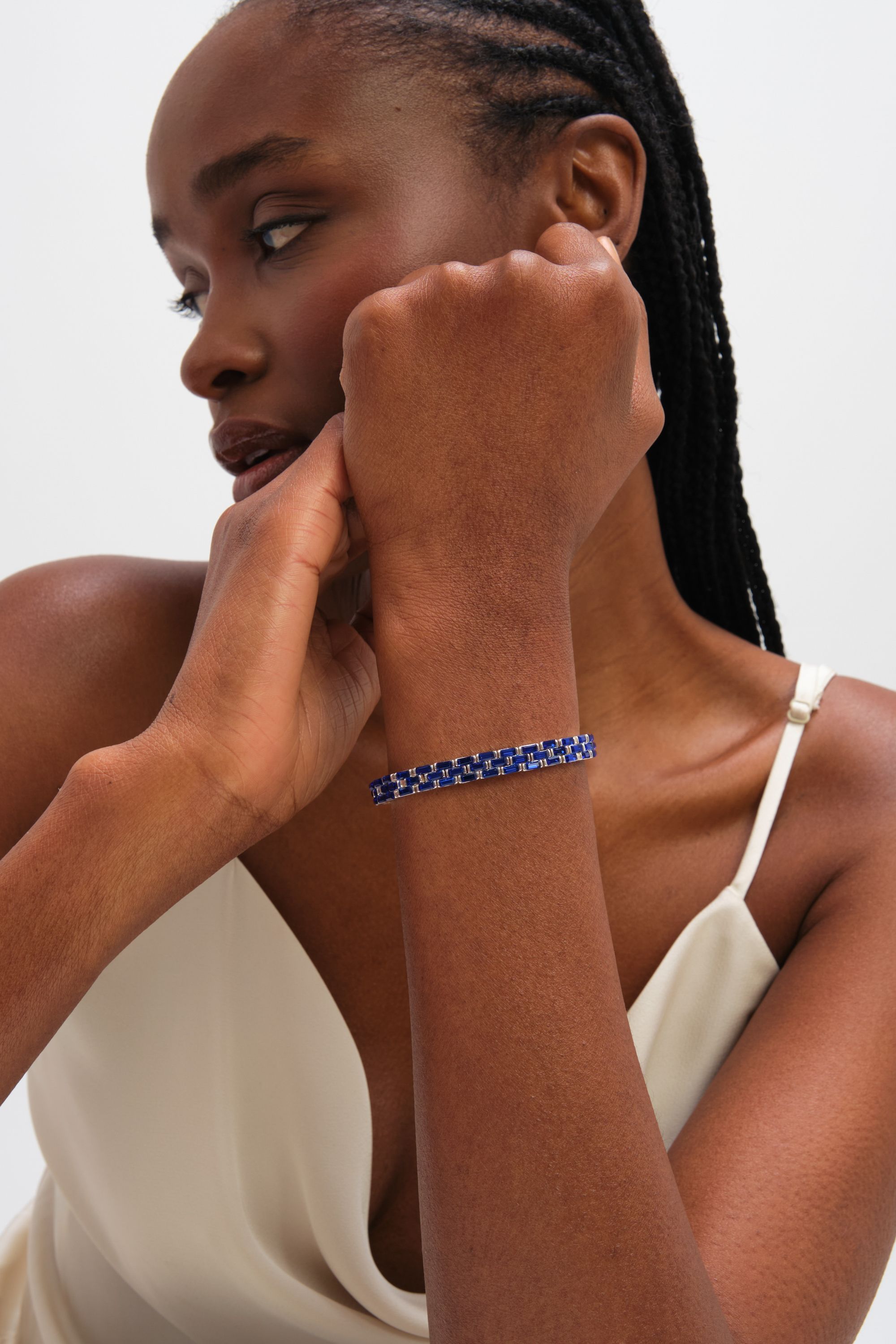 Jon Richard Silver Plated and Sapphire Chain Stretch Bracelet