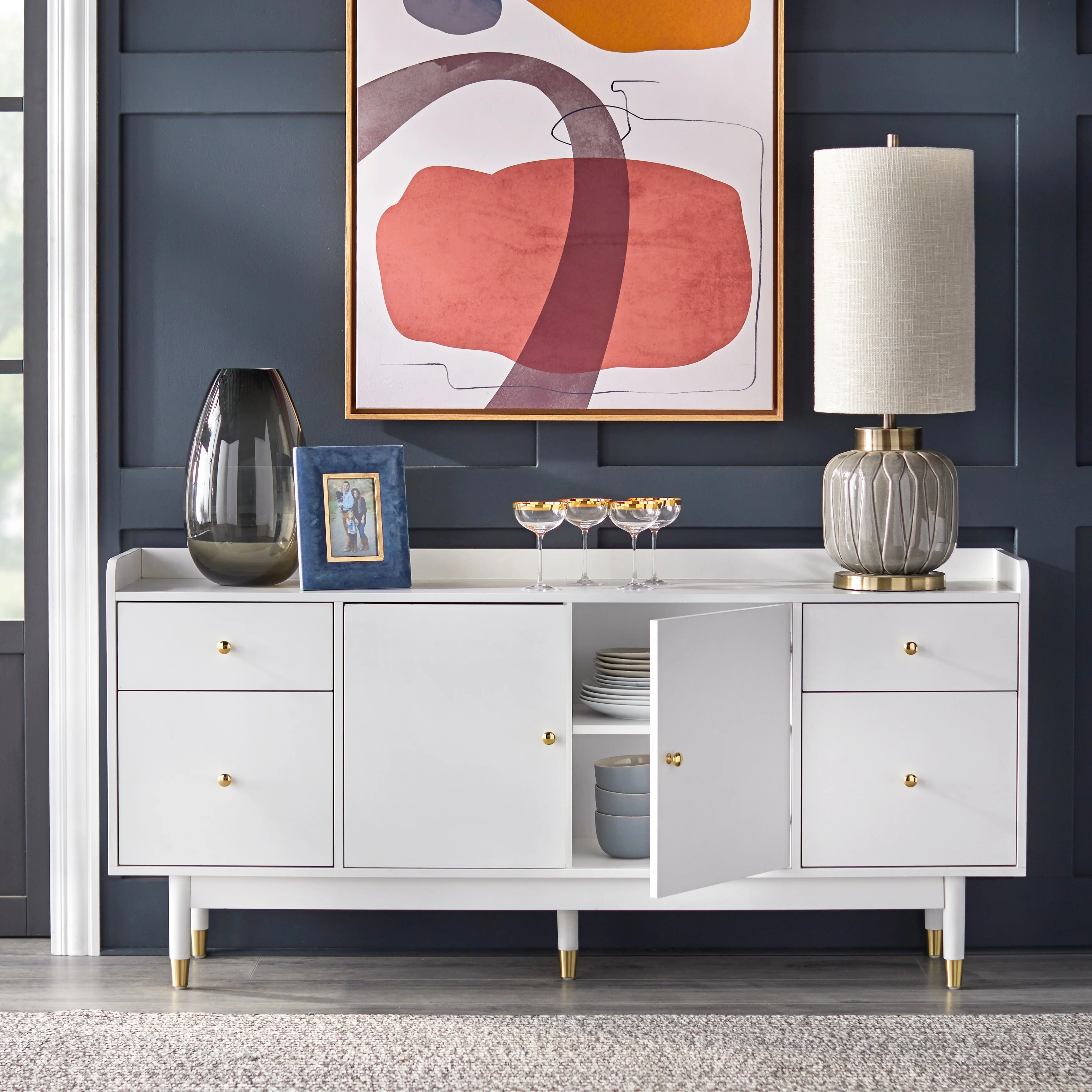 Lifestorey Thalia Mid-century White 2-door 4-drawer Buffet