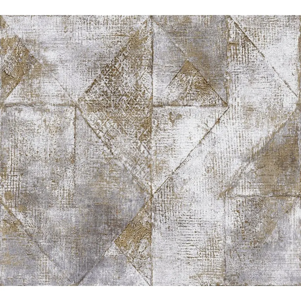 Livingwalls behang grafisch motief goud en grijs - 53 cm x 10.05 m