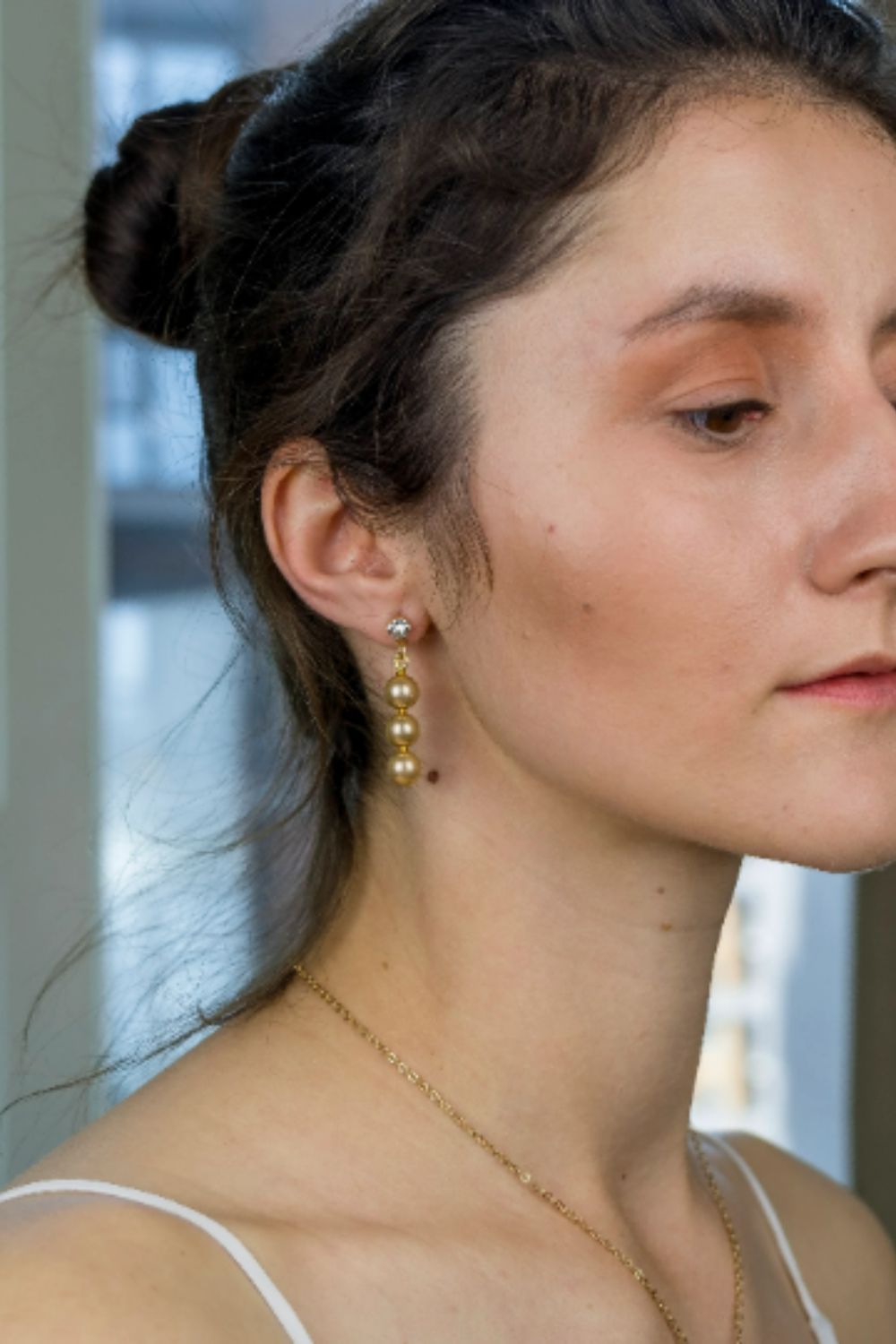 The Colourful Aura Three Gold Plated Pearl Drop Stud Earrings
