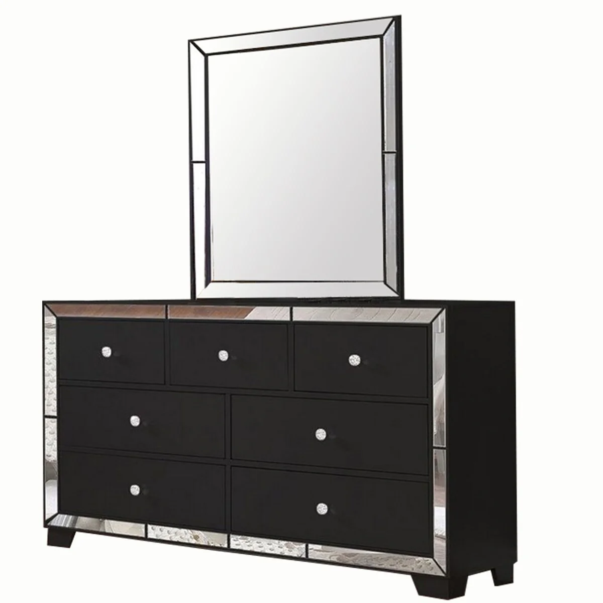 Crystal Tufted 4 Piece Wooden Queen Bedroom Set with LED, Brown