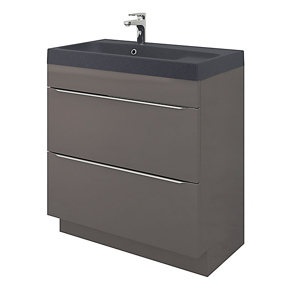 Meuble vasque à poser gris l.80 cm Imandra   plan vasque noir résine Mila, GoodHome