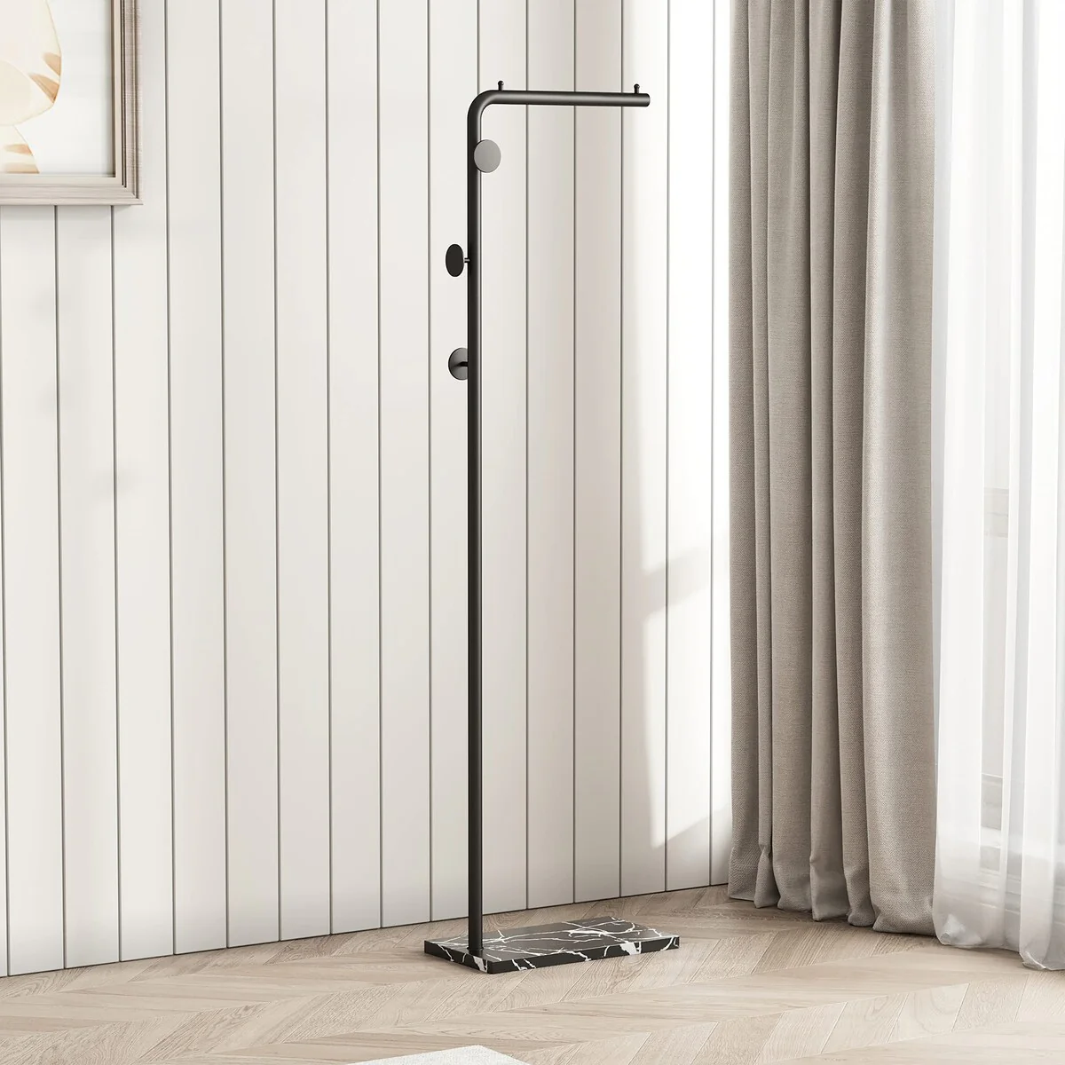Coat Rack Stand, Gold Clothing Rack Freestanding with Satin Steel Finish and Natural Stable Marble Base