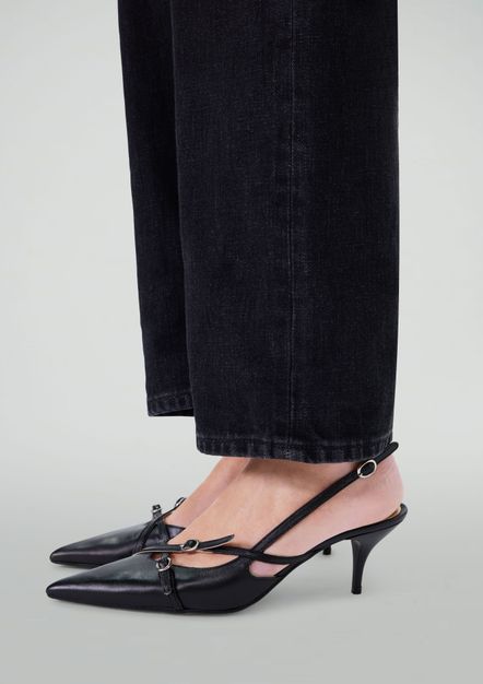 Zwarte leren slingbacks met gespen