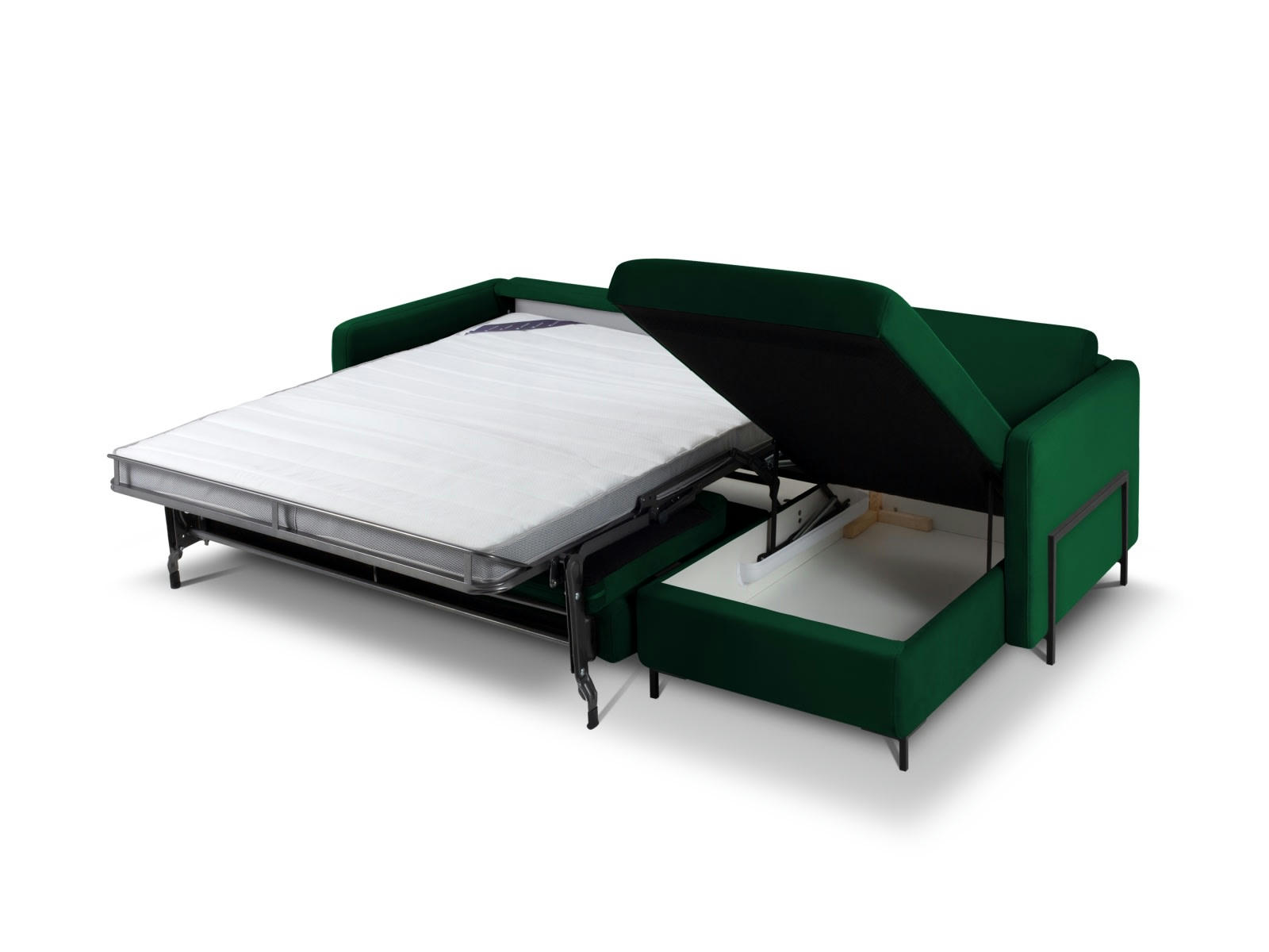 YANIS - Canapé D'Angle Droit Convertible 5 places en Velours Vert Bouteille