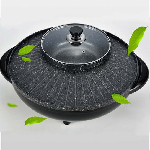 SOGA 2-in-1 Electric Teppanyaki Grill & Hotpot - Stone Coated, Serves 3-5 People