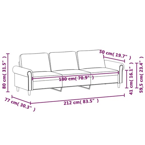 NNEVL 3-Seater Sofa Dark Grey 180 cm Velvet