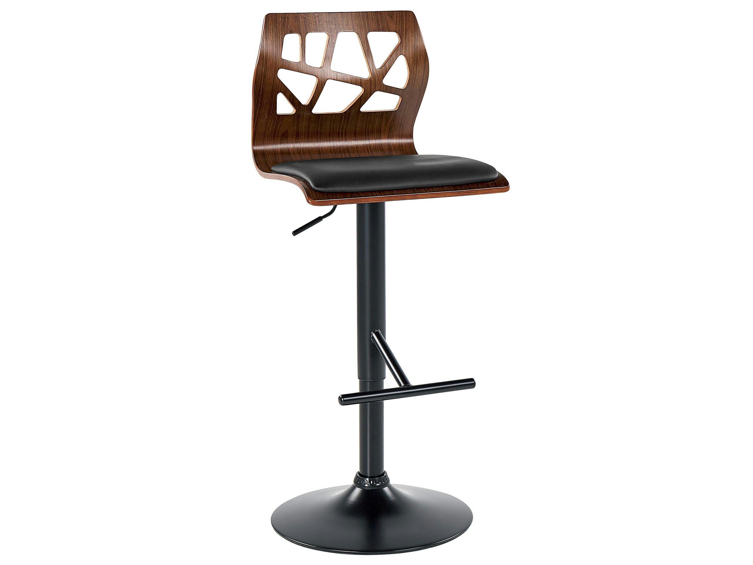 PETERSBURG - Chaise de bar en bois foncé et cuir PU noir II