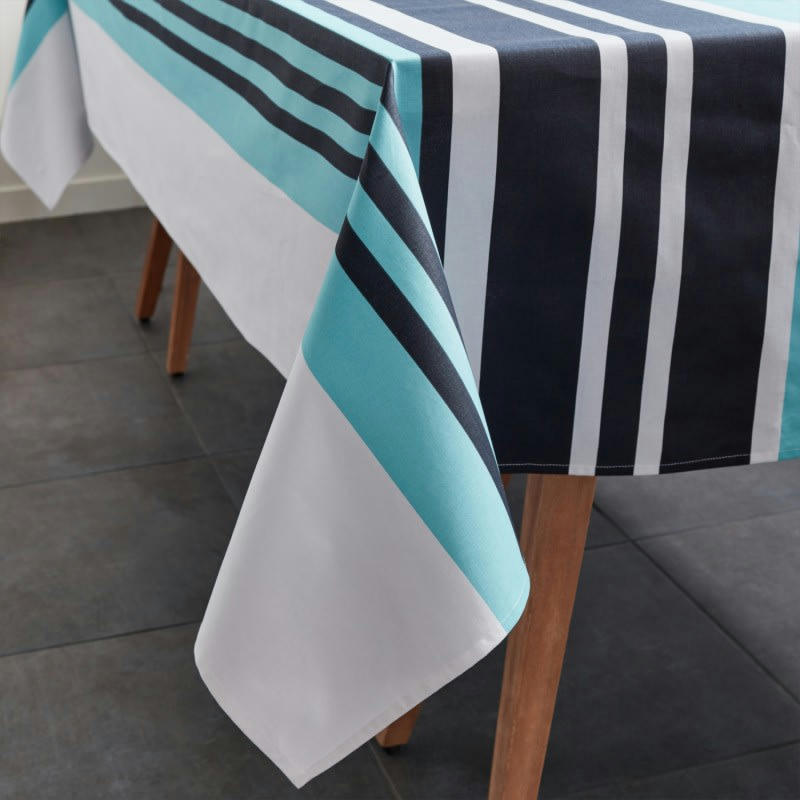 LUZ - Nappe en coton enduit acrylique  bleu  160x250 cm