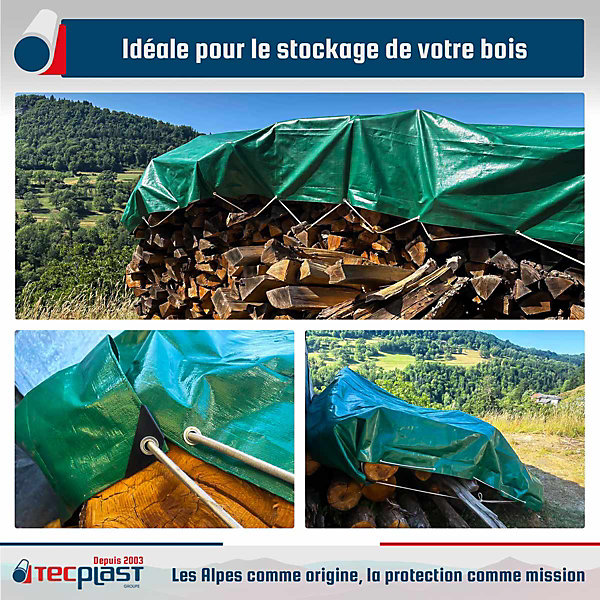 Pack Stockage Bois CONFORT - 4 Bâches imperméables TECPLAST HQ250BO - 1,5x6m (x2)   3x5m (x1)   2x3m (x1) - PM2BO