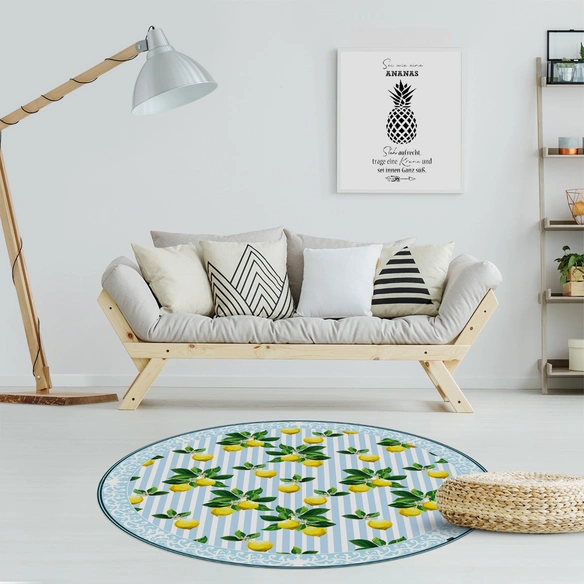 Vinyl Teppich »Fortuna«, BxL:136 cm x 136 cm, blau|weiß|gelb