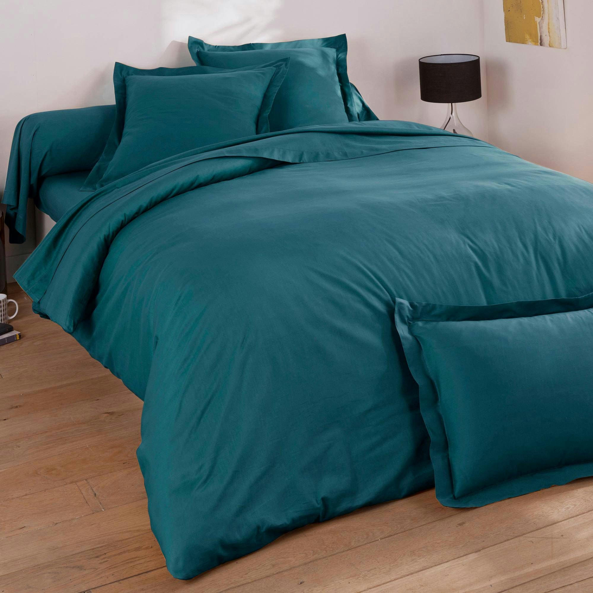 PERCALE 2015 - Drap-housse 160x200x28 bleu canard en coton