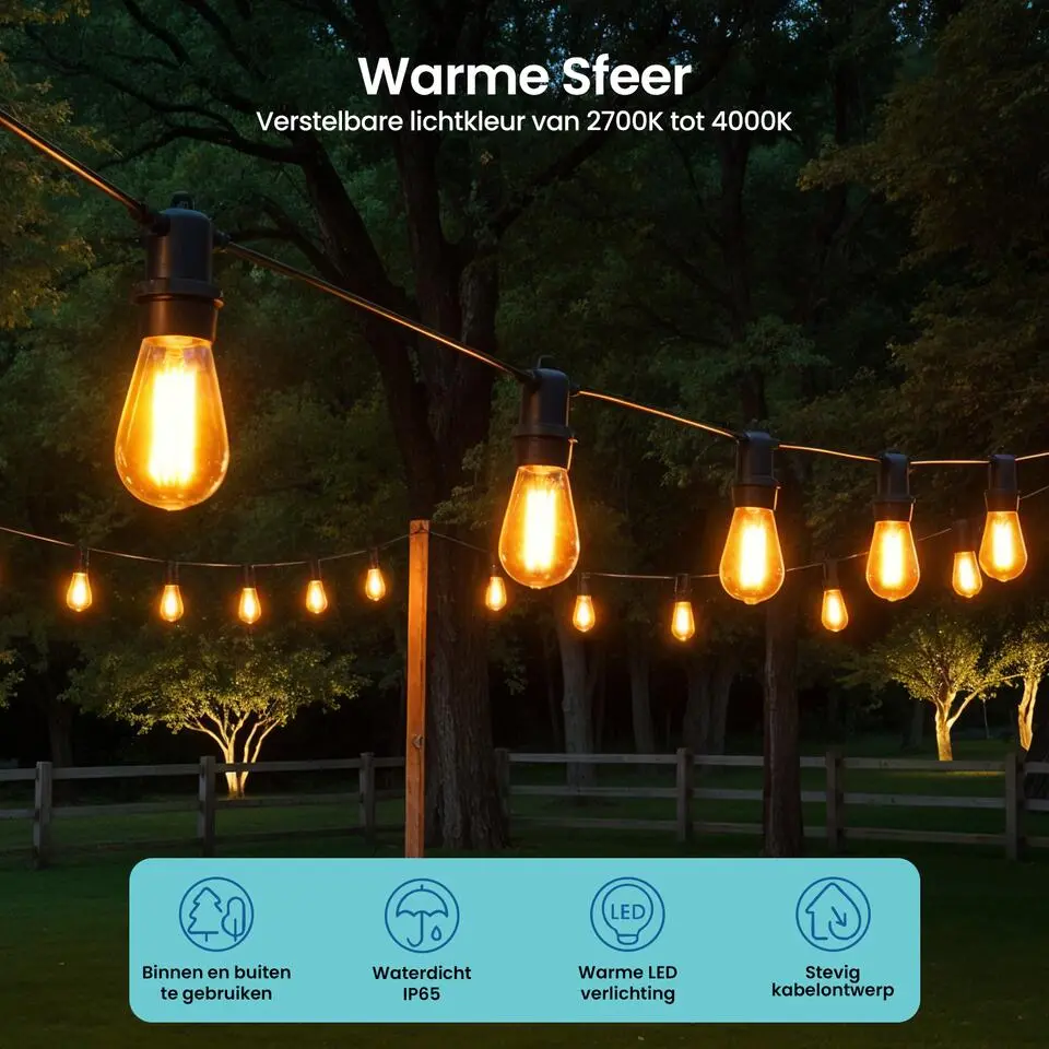 Gologi lichtsnoer buiten en binnen - Lichtslinger 10M - Tuinverlichting LED