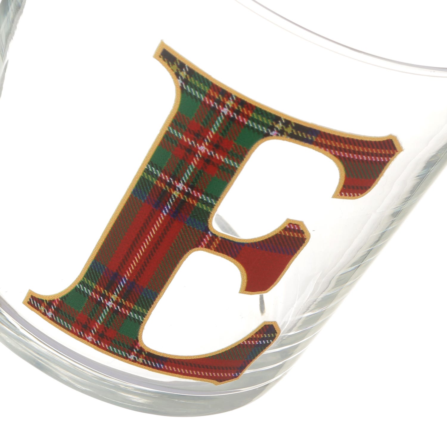 Bicchiere lettera E tartan rosso in vetro 360 ml