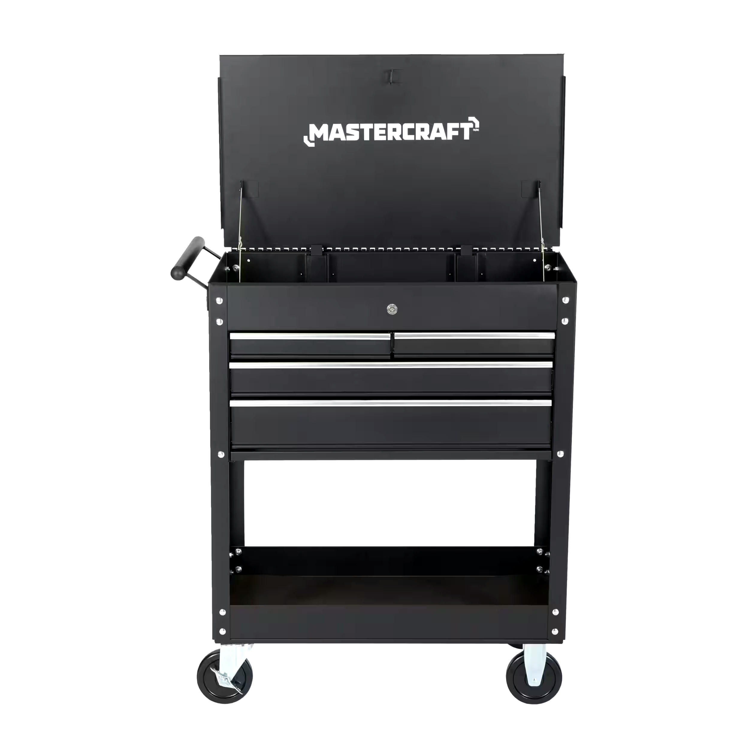 Mastercraft Rolling Mechanics Cart/Utility Cart w/ 4 Drawers, Black, 30-in