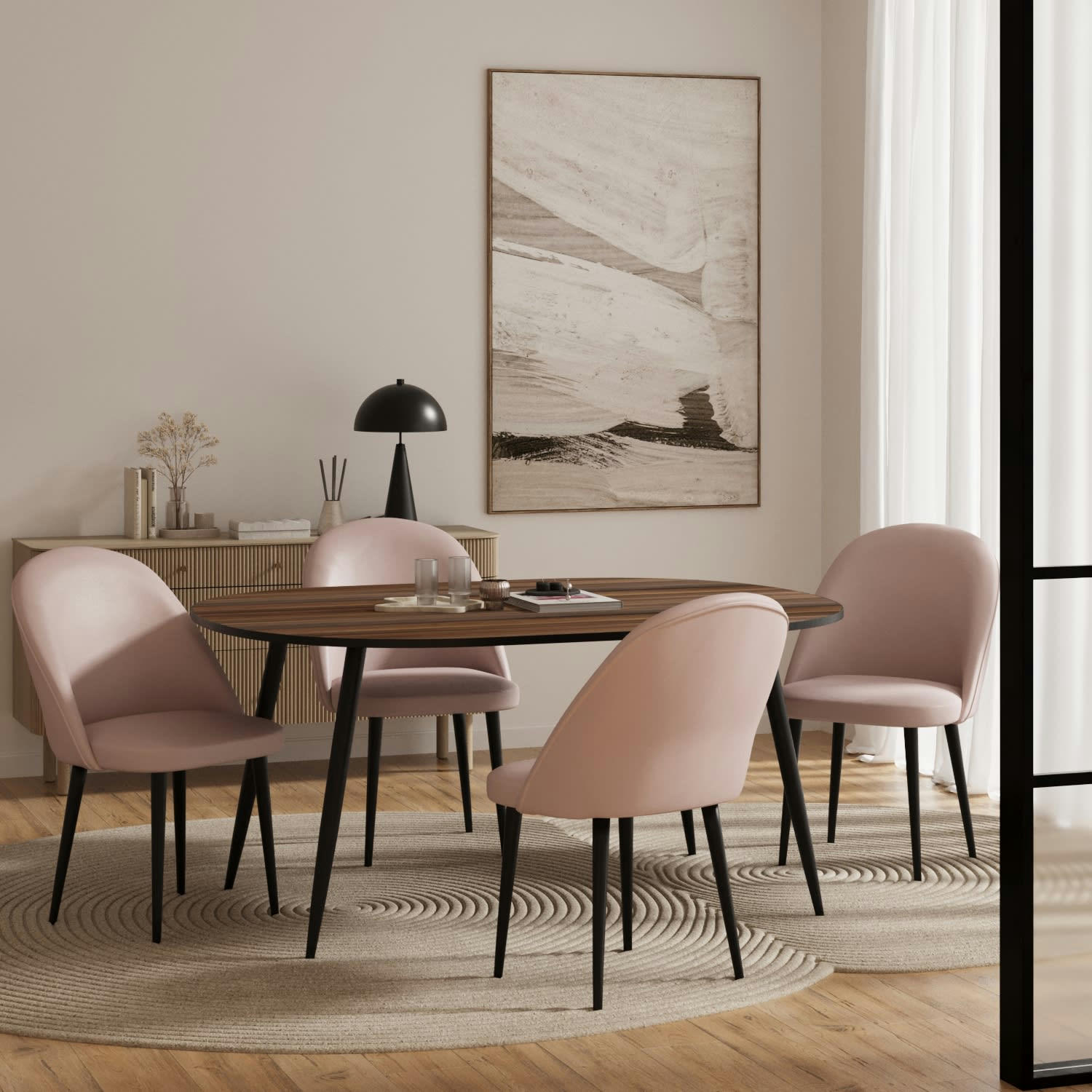 NINA - Lot de 2 chaises en velours rose & métal noir