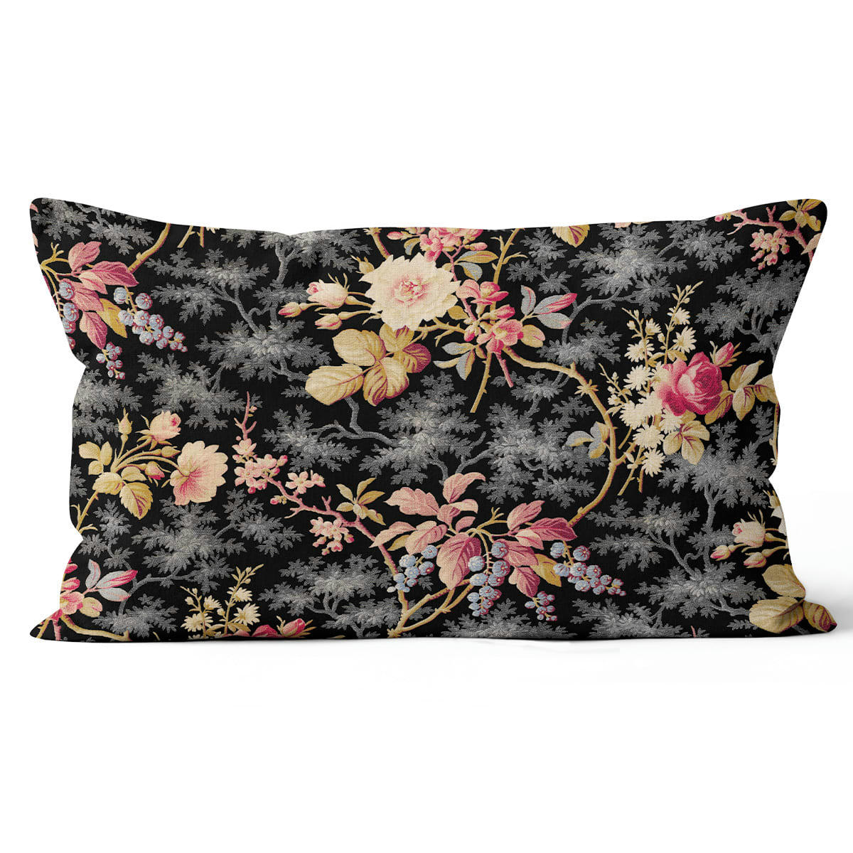 - Coussin imprimé vintage lin polyester noir 40x60cm