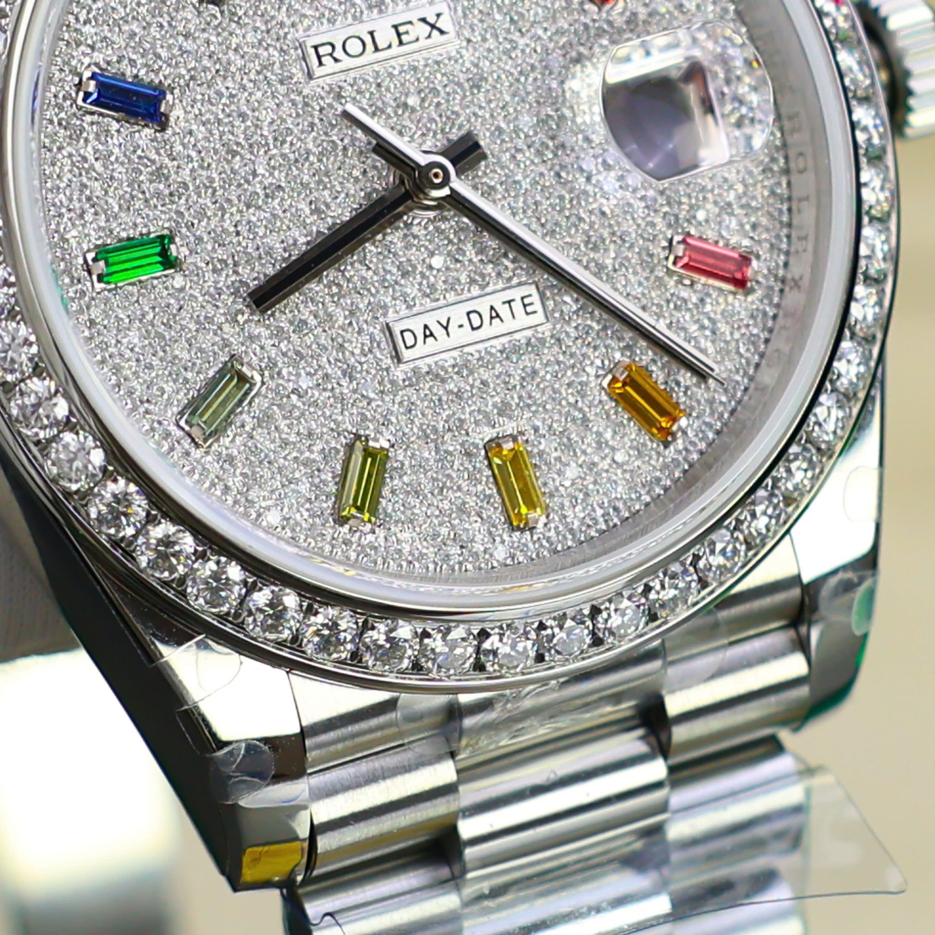 Rolex Day-Date 904L Steel Rainbow Pave Diamond Dial 40mm Super Clone