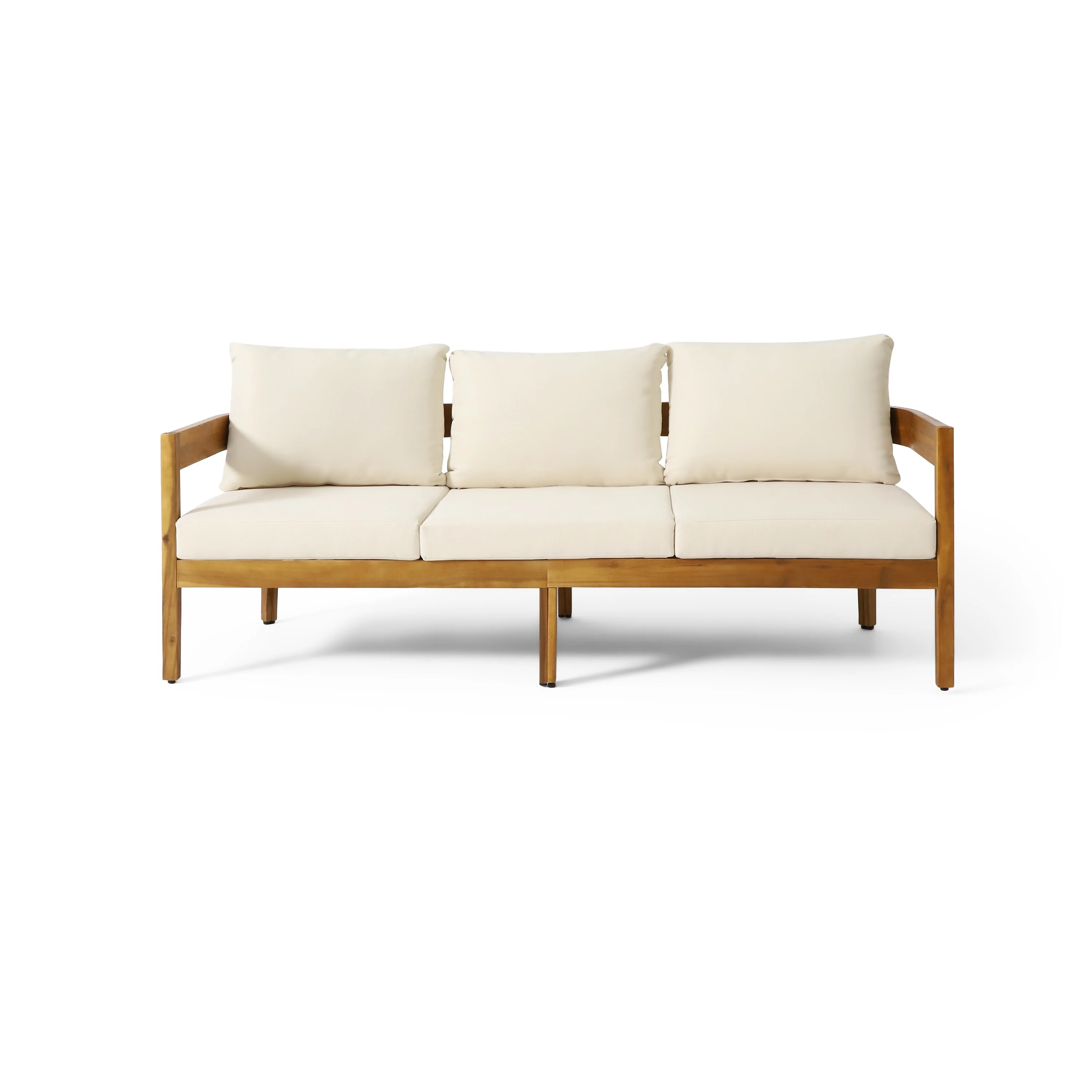Brooklyn Outdoor Acacia Wood 3-Seater Sofa with Water-Resistant Cushions by Christopher Knight Home