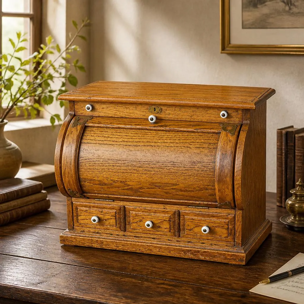 Vintage Oak Drop Front Secretary Cabinet, Farmhouse Bread Box Storage