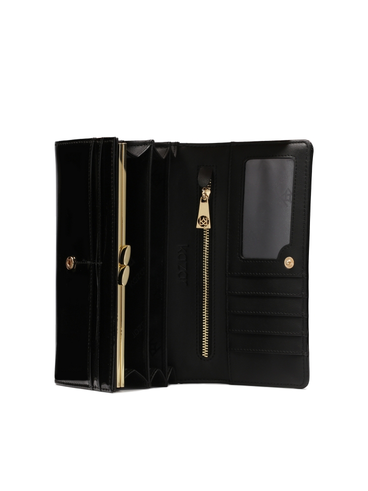 Patent black wallet with jewelry embellishment