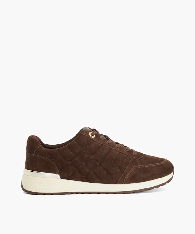 Evelie Brown - Suede Quilted Low-Top Trainers