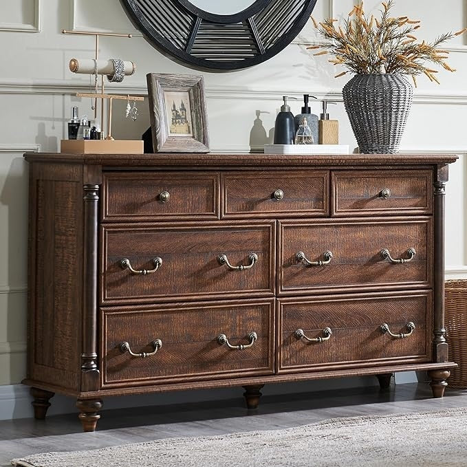 Farmhouse 7 Drawers Dresser Chests, Rustic Wood Chest of Drawers