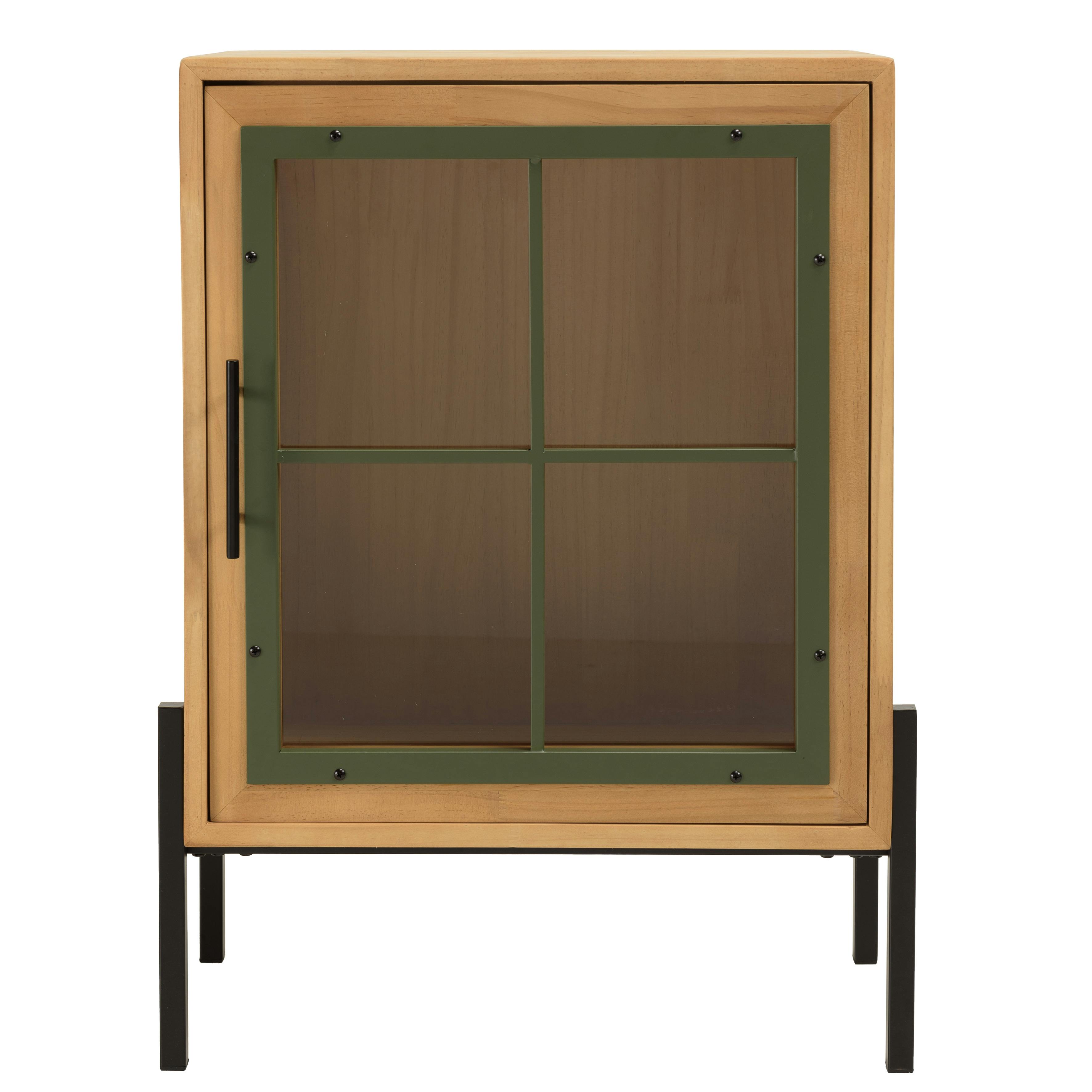 Petit buffet 1 porte vitrée contour vert BAGAN